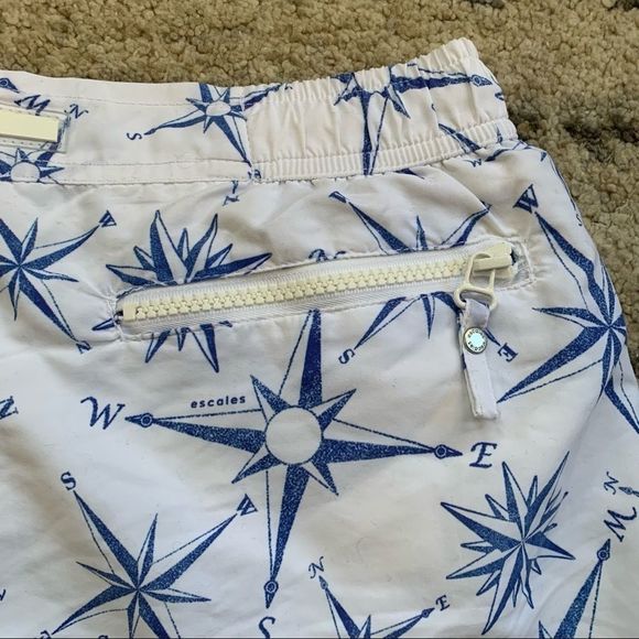 Escales Paris White Blue Map Compass Swim Trunks 6in Large - Picture 7 of 8